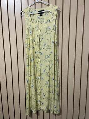 Zack & Dean Vintage Yellow Floral Button Front Sleeveless Maxi Dress Size 10